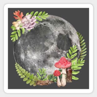 Mushrooms and Full Moon Spacecore Goblincore Cottagecore Sticker